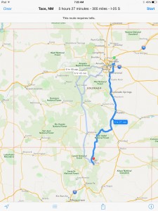 Map from Denver to Taos