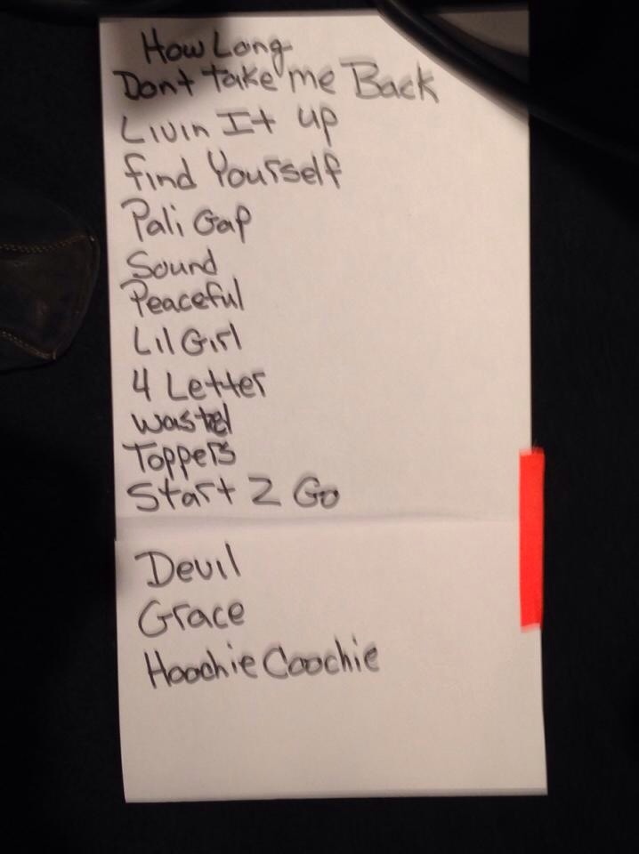 The set list for The Coach House show 5-24-14