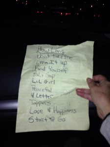 The set list for The Redwood Mountain Faire